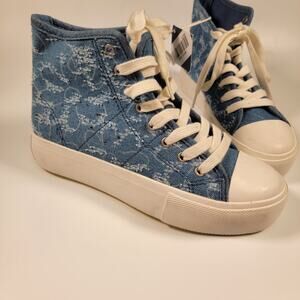 American Eagle Women’s High Top Sneakers Size 6 Blue Denim Lace Print